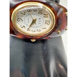 Vtg Kenneth Jay Lane KJL Watch Women Gold Tone Faux Tortoise Working